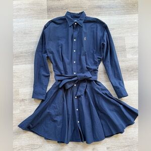 Polo Ralph Lauren Navy Shirt Dress Belted A-Line Preppy Classic Size 10